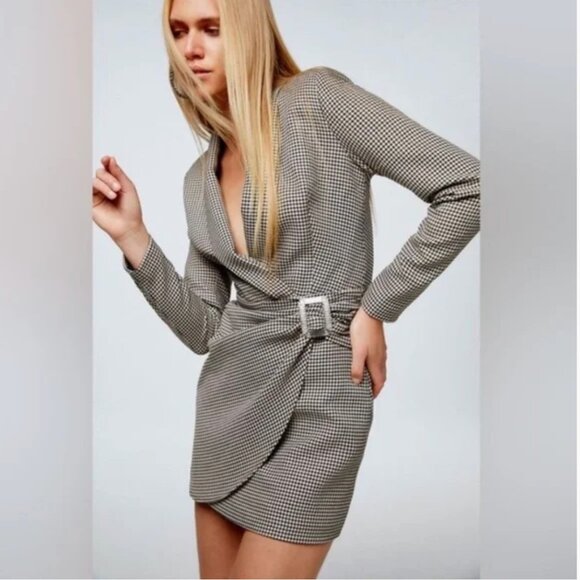 ZARA HOUNDSTOOTH BLAZER DRESS Crystal buckle Size M NEW WITH TAG! - Picture 9 of 15
